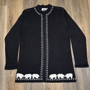 Storybook Knits Cardigan Women's Large Black Polar Bear Full Zip Teacher Sweater